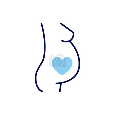Téléchargez les illustrations : Icône de ligne vectorielle liée à la grossesse. Femme, corps, cœur. Isolé sur fond blanc. Illustration vectorielle. Course modifiable - en licence libre de droit