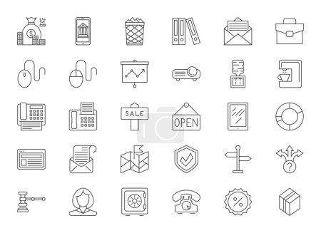 Illustration for Set vector business line icons in flat design with elements for mobile concepts and apps. Icons for business, management, finance, strategy, marketing. Collection logo and pictogram. Editable Stroke - Royalty Free Image