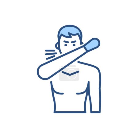 Téléchargez les illustrations : Icône vectorielle liée à la toux. L'homme tousse dans la main de la paume. Isolé sur fond blanc. Signe de toux. Illustration vectorielle modifiable - en licence libre de droit