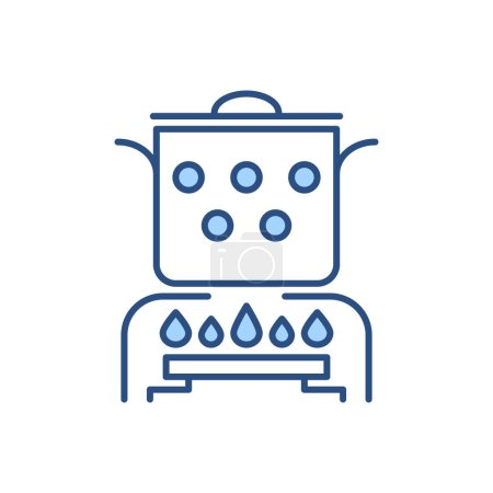 Téléchargez les illustrations : Icône vectorielle liée aux aliments de cuisson chaude. La casserole est sur le brûleur à gaz. Panneau de cuisine chaude. Isolé sur fond blanc. Illustration vectorielle modifiable - en licence libre de droit