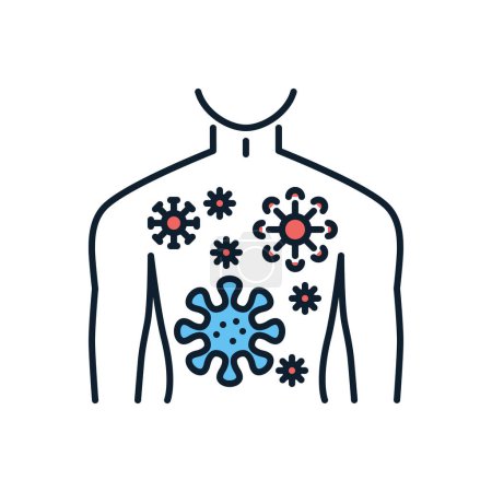 Illustration for Infection related vector icon. Male torso with viruses. Isolated on white background. Infection sign. Editable vector illustration - Royalty Free Image