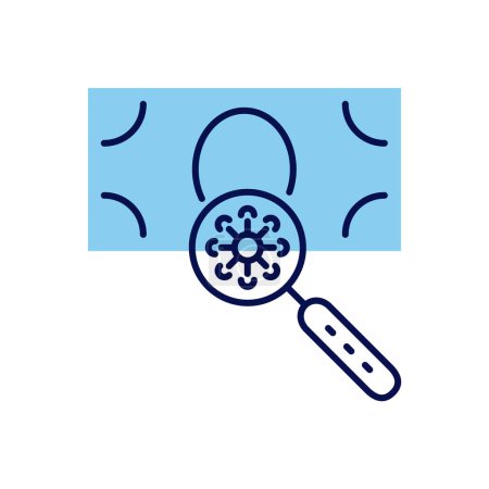 Ilustración de Virus en la superficie del icono del vector relacionado con los billetes. Cornavirus en lupa en la superficie del billete. Aislado sobre fondo blanco. Ilustración vectorial editable - Imagen libre de derechos