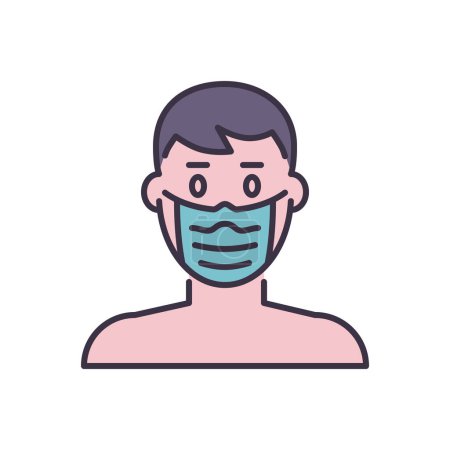 Téléchargez les illustrations : Homme avec masque médical icône vectorielle liée. Homme avec signe médical. Isolé sur fond blanc. Illustration vectorielle modifiable - en licence libre de droit
