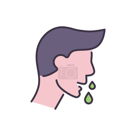 Ilustración de Icono vectorial relacionado con secreción nasal. Cabeza de hombre con gotas en la nariz. Signo de secreción nasal. Aislado sobre fondo blanco. Ilustración vectorial editable - Imagen libre de derechos