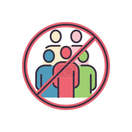 Illustration for Avoid crowded places related vector icon. Group of people in prohibition sign. Isolated on white background. Editable vector illustration - Royalty Free Image