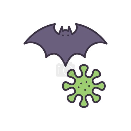 Illustration for Bat carrier of coronavirus related vector icon. Bat and virus sign. Isolated on white background. Editable vector illustration - Royalty Free Image