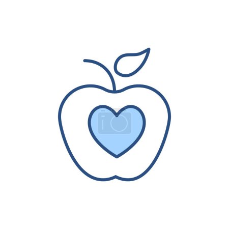 Téléchargez les illustrations : Icône de ligne vectorielle liée aux aliments sains. Pomme, coeur. Isolé sur fond blanc. Illustration vectorielle. Course modifiable - en licence libre de droit