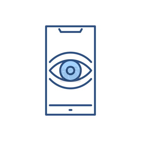 Ilustración de Vigilancia smartphone icono de vector relacionado. Ojo en la pantalla del teléfono inteligente que simboliza el seguimiento del usuario. Aislado sobre fondo blanco. Ilustración vectorial editable - Imagen libre de derechos
