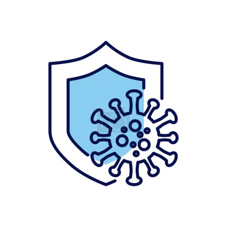 Ilustración de Icono vectorial relacionado con Coronavirus Protection. El escudo protege contra el coronavirus. Señal de protección contra el Coronavirus. Aislado sobre fondo blanco. Ilustración vectorial editable - Imagen libre de derechos