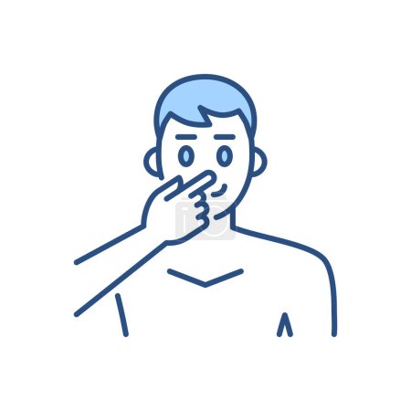 Téléchargez les illustrations : Évitez face tactile icône vectorielle connexe. L'homme touche le visage avec le doigt. Évitez le signe du visage. Isolé sur fond blanc. Illustration vectorielle modifiable - en licence libre de droit