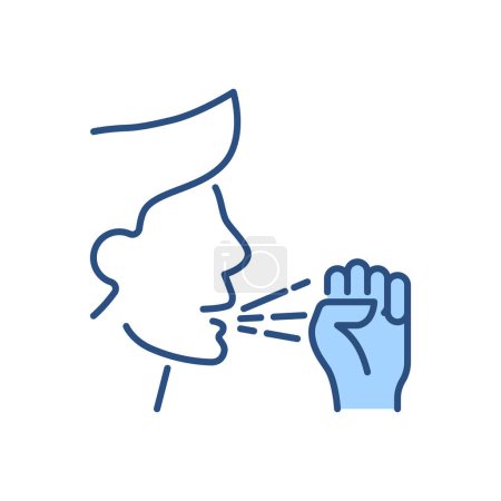 Ilustración de Ícono de vector relacionado con la tos. El hombre tose en un puño. Signo de tos. Aislado sobre fondo blanco. Ilustración vectorial editable - Imagen libre de derechos