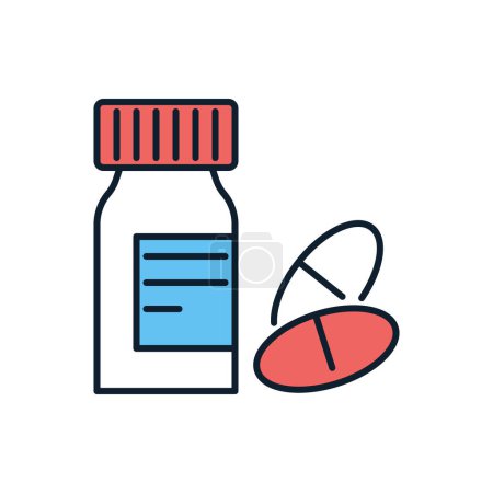 Illustration for Tube and Pills Related Vector Icon. Drugs. Tube and Pills sign. Isolated on Black Background - Royalty Free Image