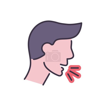 Illustration for Cough related vector icon. Coughing man head. Cough sign. Isolated on white background. Editable vector illustration - Royalty Free Image