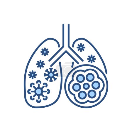 Illustration for Pneumonia related vector icon. Lungs with alveoli and coronavirus. Pneumonia sign. Isolated on white background. Editable vector illustration - Royalty Free Image