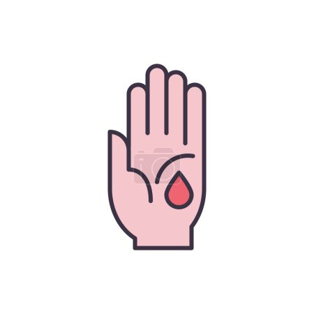 Illustration for Wound related vector line icon. Hand, drop, blood, palm. Isolated on white background. Vector illustration. Editable stroke - Royalty Free Image