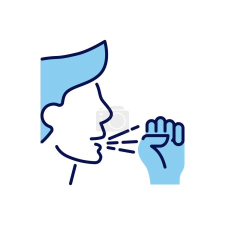Illustration for Cough related vector icon. Man coughs into a fist. Cough sign. Isolated on white background. Editable vector illustration - Royalty Free Image