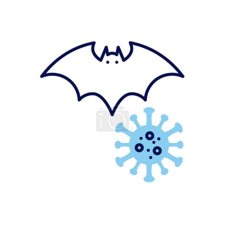 Téléchargez les illustrations : Porte-chauve-souris de l'icône vectorielle liée au coronavirus. Chiroptères et virus. Isolé sur fond blanc. Illustration vectorielle modifiable - en licence libre de droit