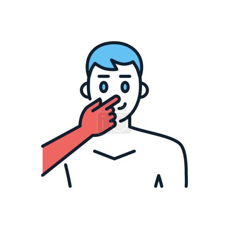 Téléchargez les illustrations : Évitez face tactile icône vectorielle connexe. L'homme touche le visage avec le doigt. Évitez le signe du visage. Isolé sur fond blanc. Illustration vectorielle modifiable - en licence libre de droit