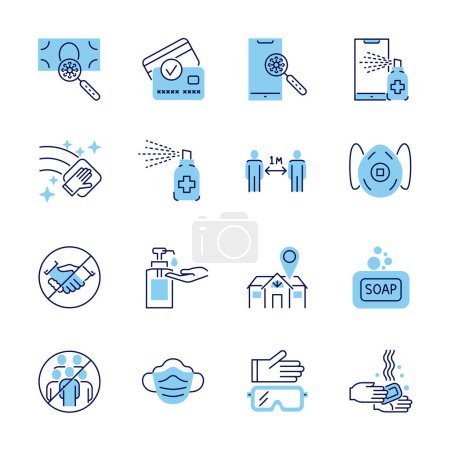 Illustration for Coronavirus protection related thin line vector icons set. Isolated on a white background. Vector illustration. Editable Stroke - Royalty Free Image