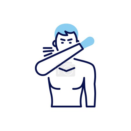 Ilustración de Ícono de vector relacionado con la tos. El hombre tose con la palma de la mano. Aislado sobre fondo blanco. Signo de tos. Ilustración vectorial editable - Imagen libre de derechos