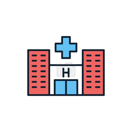 Illustration for Hospital related vector line icon. Medical facility. Urgent care center. Hospital building. Primary care. Town clinic facade. Isolated on white background. Vector illustration. Editable stroke - Royalty Free Image