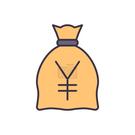 Téléchargez les illustrations : Sac d'argent avec icône vectorielle liée au Yen. Isolé sur fond blanc. Illustration vectorielle - en licence libre de droit