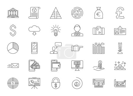 Illustration for Set vector business line icons in flat design with elements for mobile concepts and apps. Icons for business, management, finance, strategy, marketing. Collection logo and pictogram. Editable Stroke - Royalty Free Image