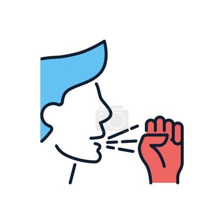 Ilustración de Ícono de vector relacionado con la tos. El hombre tose en un puño. Signo de tos. Aislado sobre fondo blanco. Ilustración vectorial editable - Imagen libre de derechos