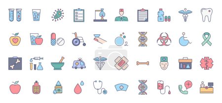 Illustration for Medical Vector Icons Set. Line Icons, Sign and Symbols in Outline Fill Design Medicine and Health Care with Elements for Mobile Concepts and Web Apps. Collection Modern Infographic Logo and Pictogram - Royalty Free Image