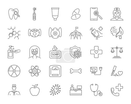Illustration for Medical Vector Icons Set. Line Icons, Sign and Symbols in Linear Design. Medicine, Health Care and Coronavirus COVID-19 pandemic. Mobile Concepts and Web Apps. Modern Infographic Logo and Pictogram. - Royalty Free Image