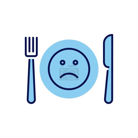 Photo for Loss of appetite related vector icon. Cutlery, knife, fork and plate. On plate sad smiley. Loss of appetite sign. Isolated on white background. Editable vector illustration - Royalty Free Image