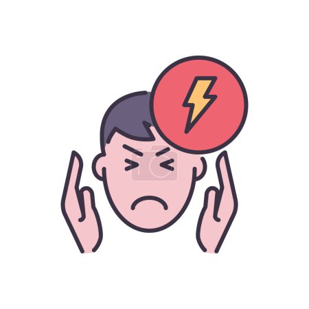 Illustration for Headache related vector icon. Head of man with headache in his hands at the temples. Headache sign. Isolated on white background. Editable vector illustration - Royalty Free Image