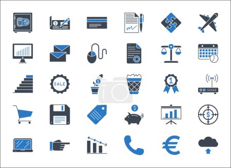 Photo for Business, banking and finance vector icons set glyph blue. Icons for business, management, finance, strategy, banking, marketing and accounting for mobile concepts and web. Modern pictogram - Royalty Free Image