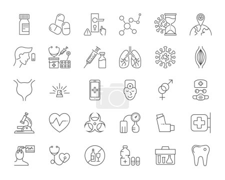 Medical Vector Icons Set. Line Icons, Sign and Symbols in Linear Design. Medicine, Health Care and Coronavirus COVID-19 pandemic. Mobile Concepts and Web Apps. Modern Infographic Logo and Pictogram.