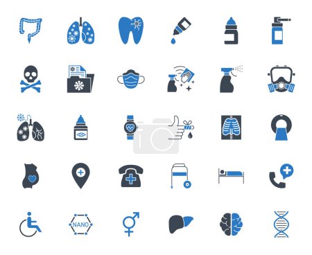 Illustration for Medical Vector Icons Set. Glyph Icons, Sign and Symbols in Solid Design. Medicine, Health Care and Coronavirus COVID 19 pandemic. Mobile Concepts and Web Apps. Modern Infographic Logo and Pictogram - Royalty Free Image