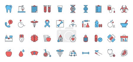 Photo for Medical Vector Icons Set. Line Icons, Sign and Symbols in Outline Fill Design Medicine and Health Care with Elements for Mobile Concepts and Web Apps. Collection Modern Infographic Logo and Pictogram - Royalty Free Image