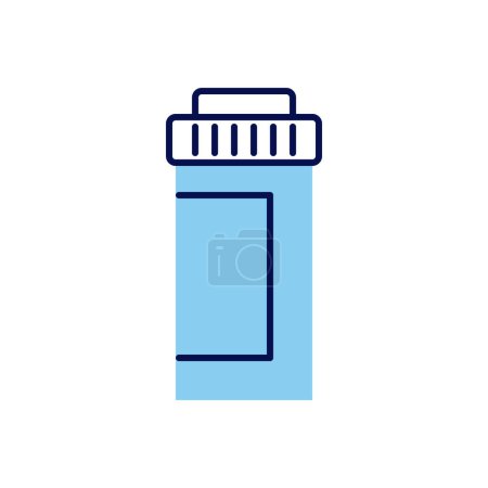 Téléchargez les illustrations : Pilules bouteille Icône vectorielle connexe. Drogue. Pilules Bouteille Signe isolé sur fond blanc - en licence libre de droit