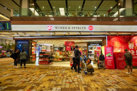 Photo for SINGAPORE - CIRCA JANUARY, 2020: entrance to Wines and Spirits store in Singapore Changi Airport. - Royalty Free Image