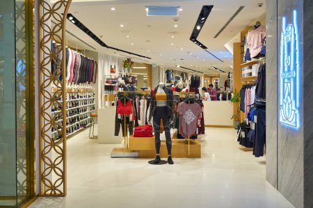 Photo for KUALA LUMPUR, MALAYSIA - CIRCA JANUARY, 2020: clothes on display in Lululemon store at Suria KLCC shopping mall in Kuala Lumpur. - Royalty Free Image