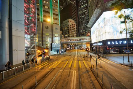 Photo for HONG KONG - CIRCA DECEMBER, 2019: view from upper deck of double-decker tramway. The tram is the cheapest mode of public transport on Hong Kong island - Royalty Free Image