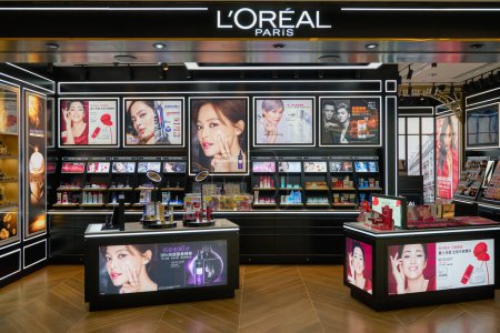 Photo for HONG KONG - CIRCA DECEMBER, 2019: personal care products on display in L'Oreal store at shopping mall in the town centre of Sha Tin. - Royalty Free Image