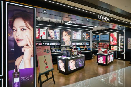 Photo for HONG KONG - CIRCA DECEMBER, 2019: personal care products on display in L'Oreal store at shopping mall in the town centre of Sha Tin. - Royalty Free Image