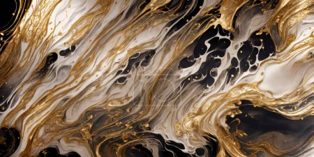 Foto de Abstracto mármol fondo fluido arte pintura alcohol tinta estilo con una mezcla de negro, colores dorados. Hermoso fondo de mármol remolino. - Imagen libre de derechos