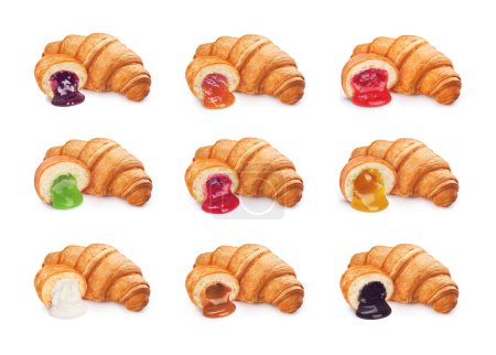 Photo for Set of croissants with filling on a white background - Royalty Free Image