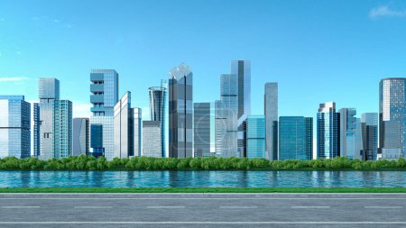 Photo for City skyline with skyscrapers and road to the city. 3d illustration - Royalty Free Image