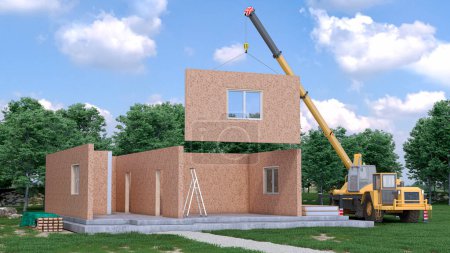 Photo for House made of SIP panels exterior. 3d illustration - Royalty Free Image