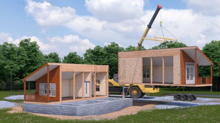 Photo for Assembling a modular house exterior. 3d illustration - Royalty Free Image