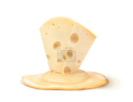 Ein großes Stück Käse schmilzt isoliert auf weißem Hintergrund