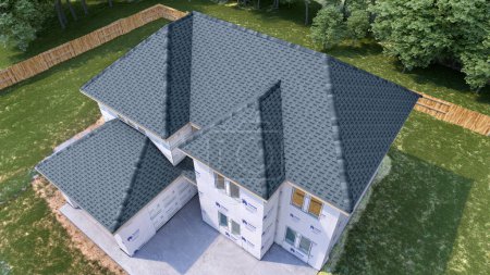 Photo for Building frame house with asphalt roof. 3d illustration - Royalty Free Image