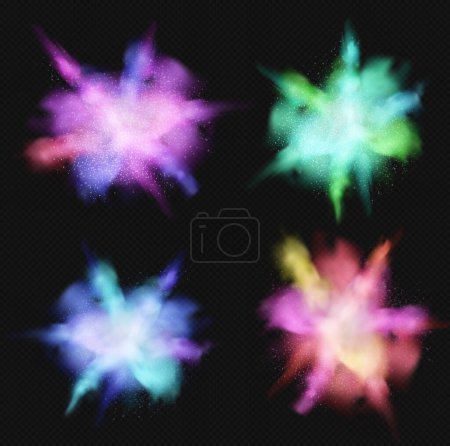 Ilustración de Explosion of colored powder isolated on black background. Colored abstract background. Vector illustration - Imagen libre de derechos